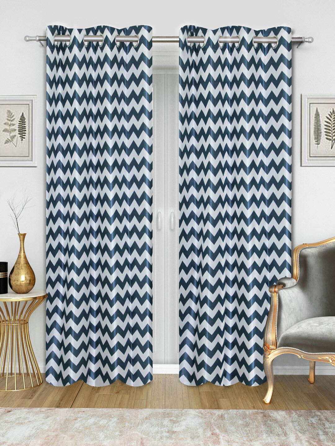 

Good Homes by Home Candy Set of 2 Blue & White Long Door Curtains