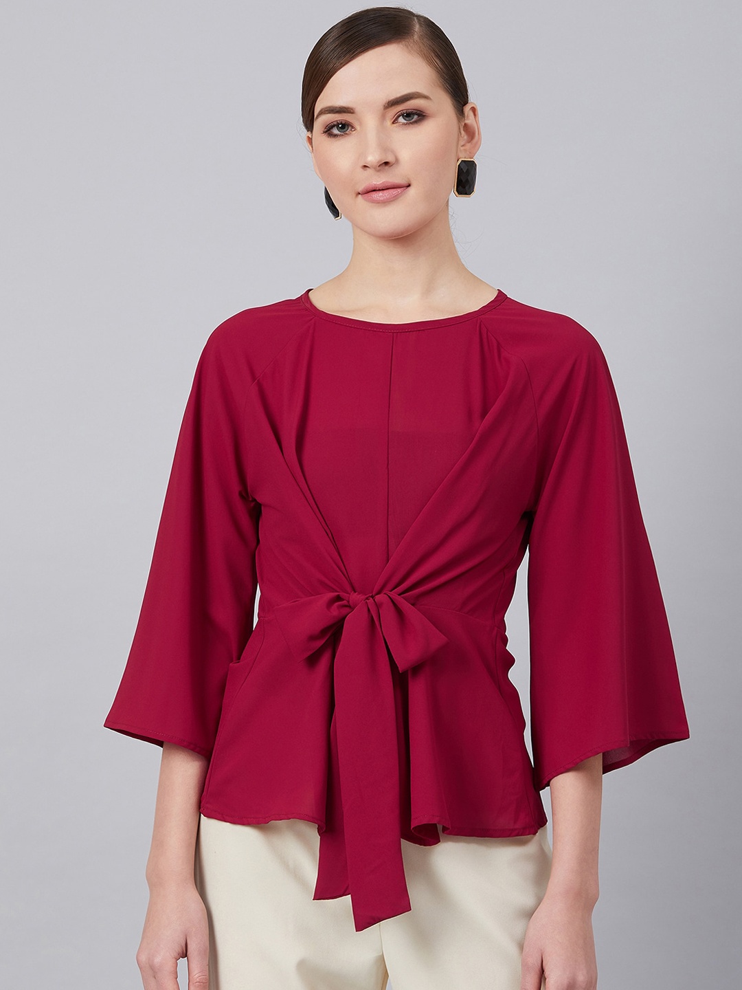 

Carlton London Women Red Solid Cinched Waist Top