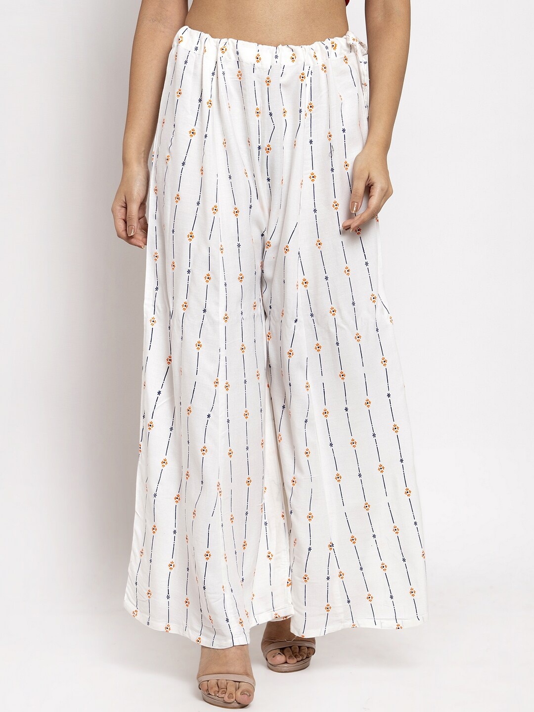 

Clora Creation Women White & Navy Blue Printed Flared Palazzos