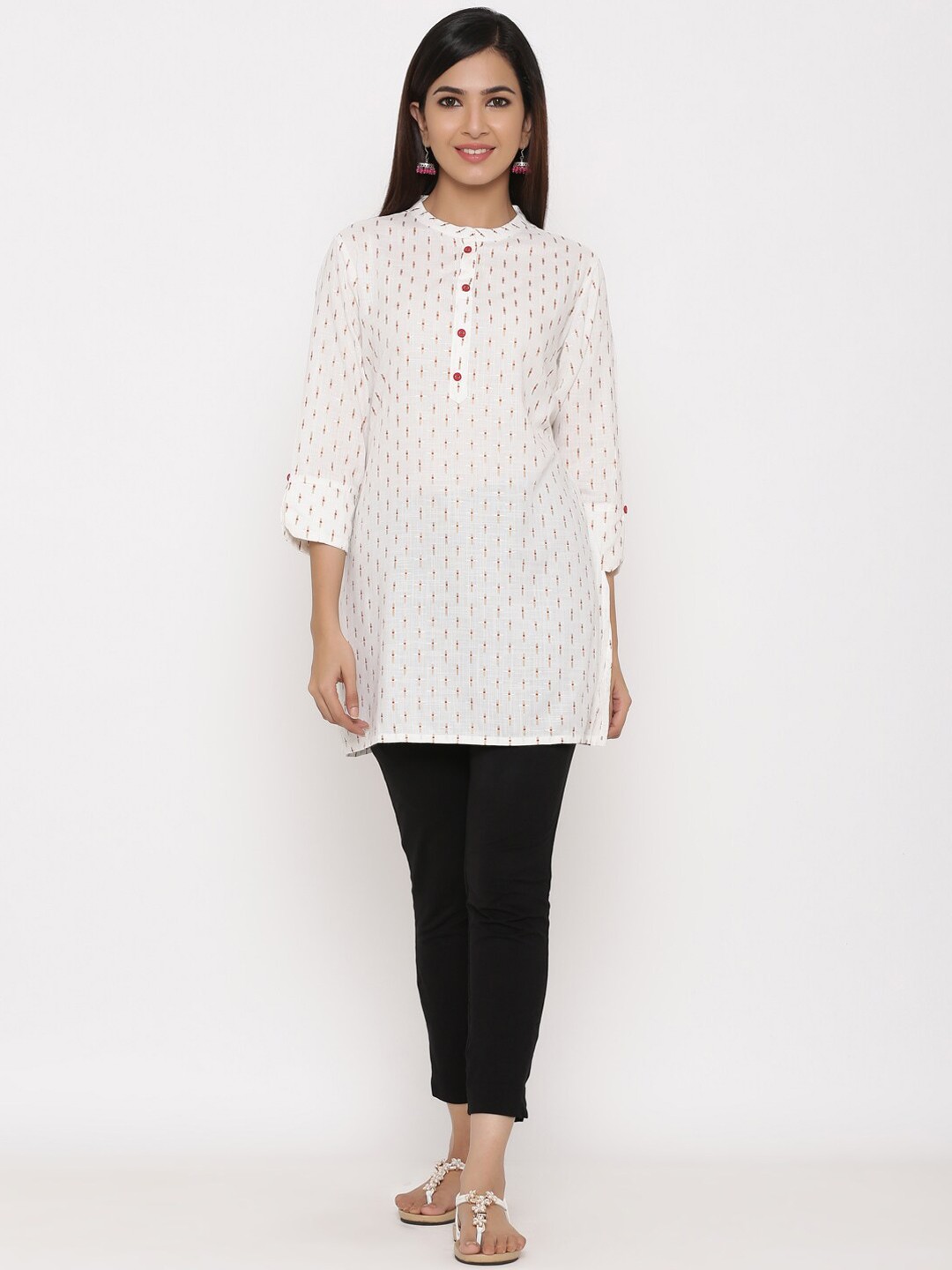 

Kipek Women White Printed Straight Kurti