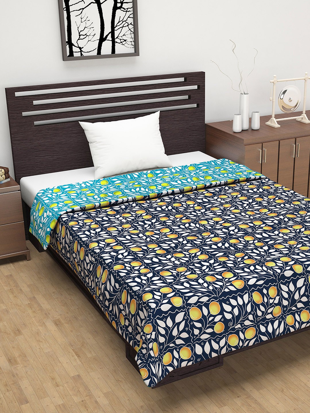 

Divine Casa Navy Blue & Turquoise Blue Floral AC Room 110 GSM Single Bed Dohar
