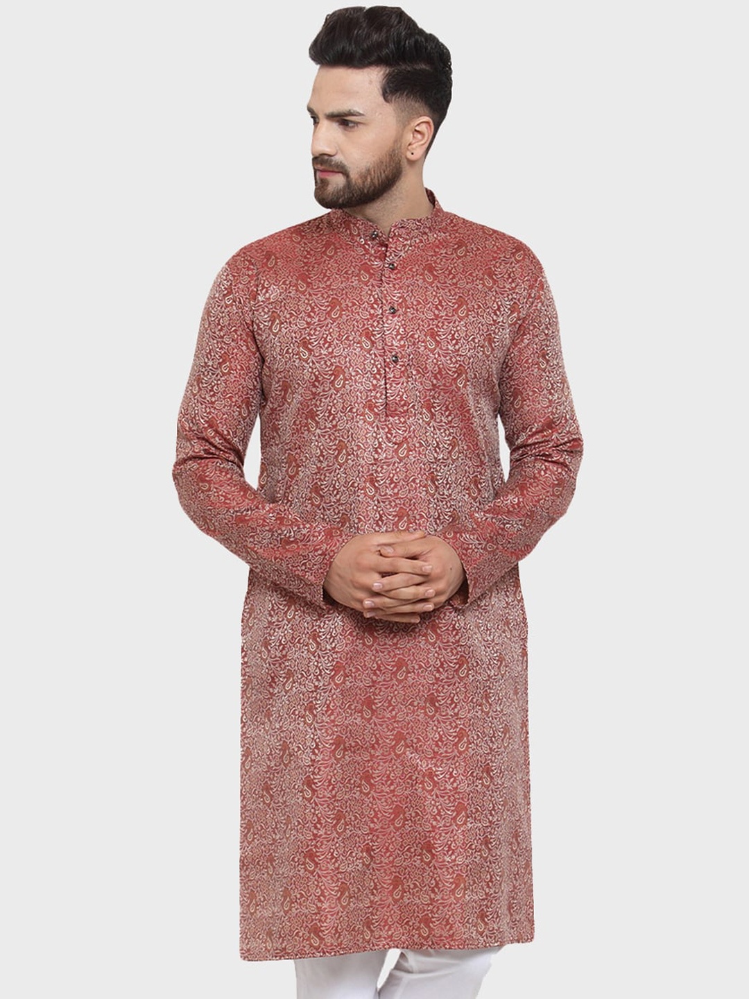

Jompers Men Maroon Woven Design Straight Kurta
