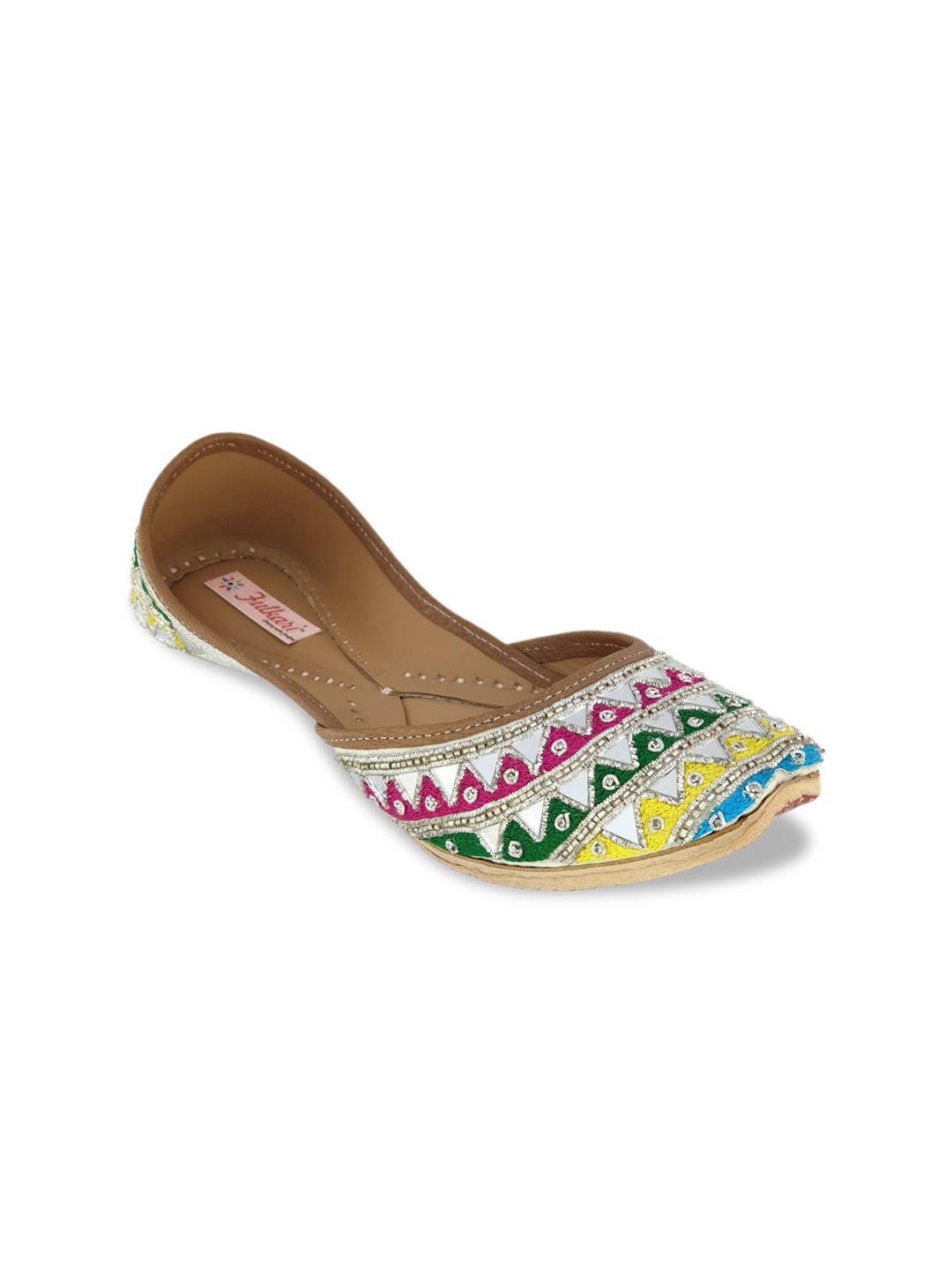 

Fulkari Women Silver-Toned Embellished Leather Mojaris