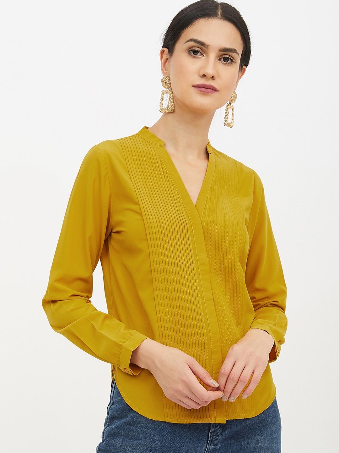 

Harpa Women Yellow Solid Shirt Style Top