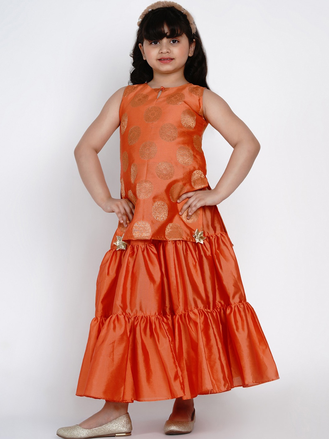 

Bitiya by Bhama Girls Orange Woven Design Kurti with Sharara