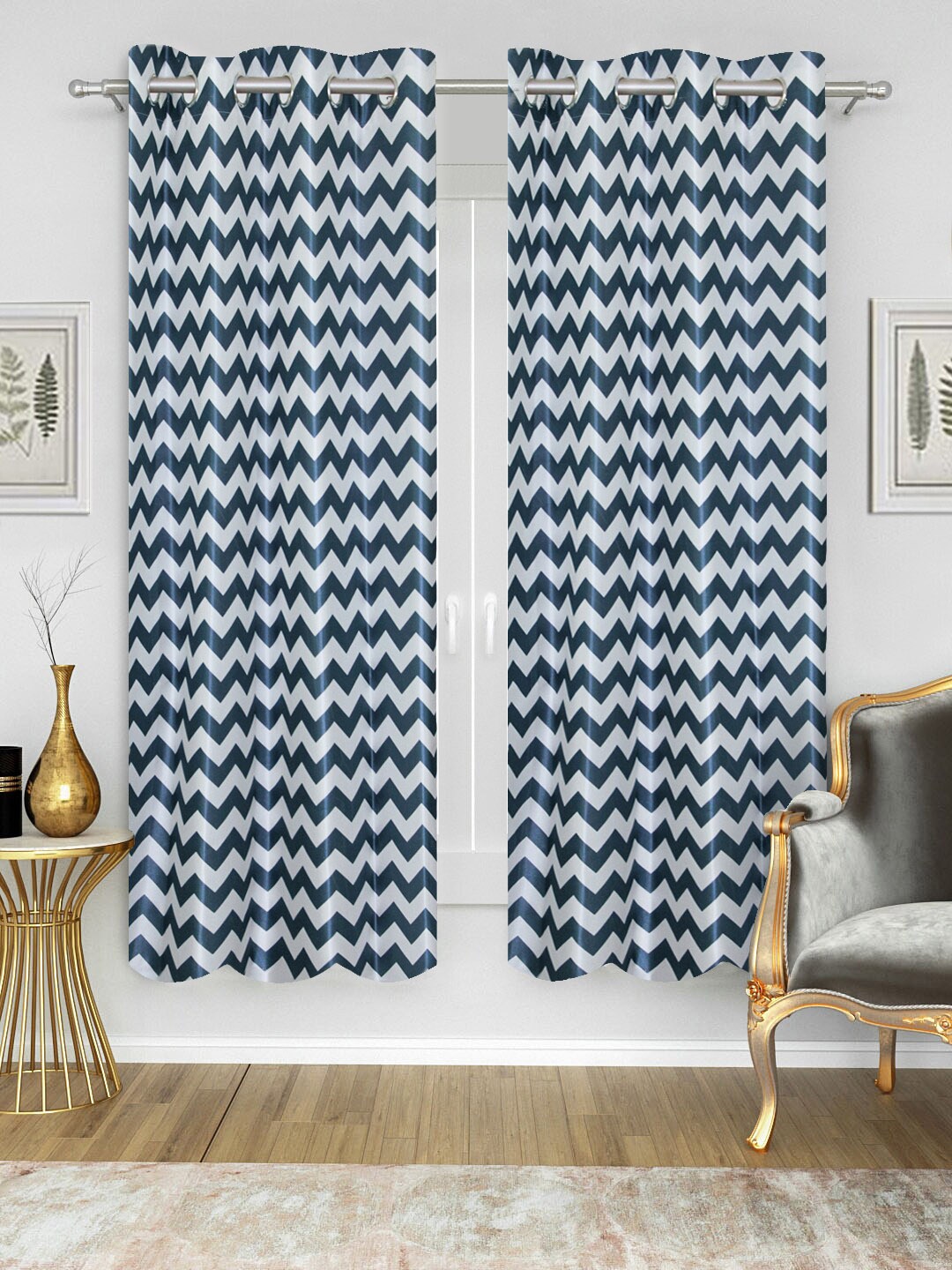 Good Homes by Home Candy Blue & White Set of 2 Window Curtains