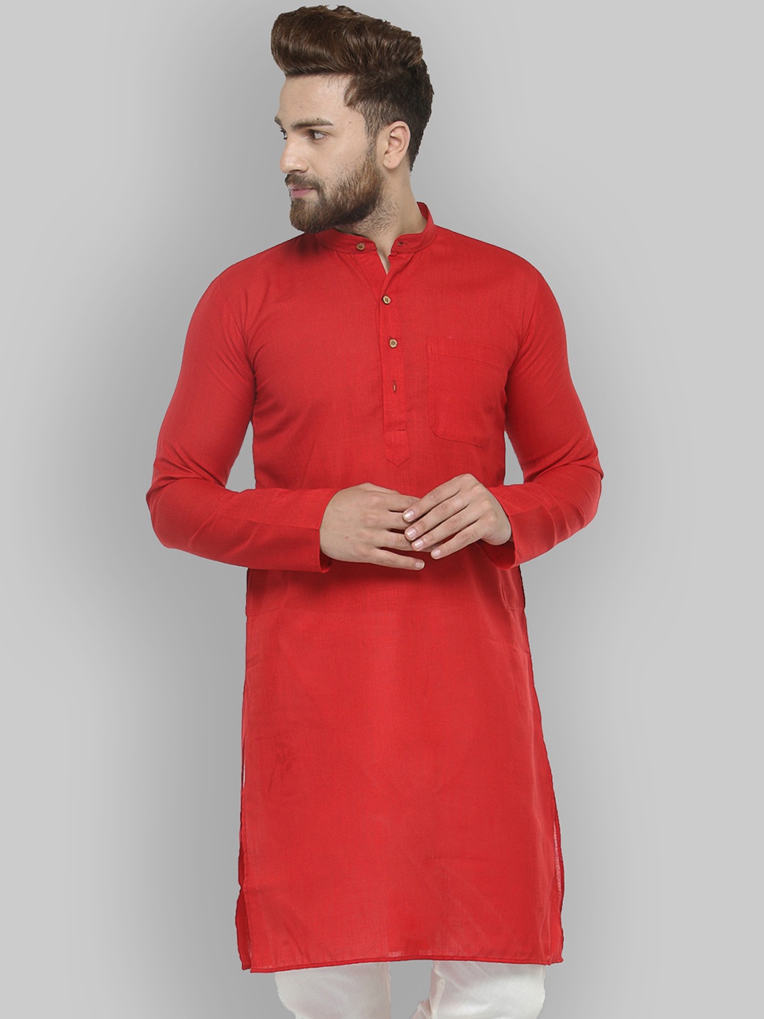 Jompers Men Red Solid Straight Kurta