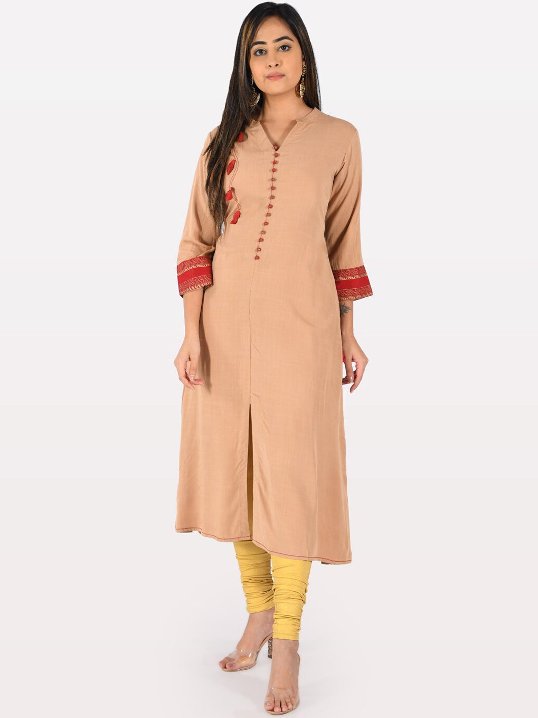 

Neerus Women Beige Solid A-Line Kurta