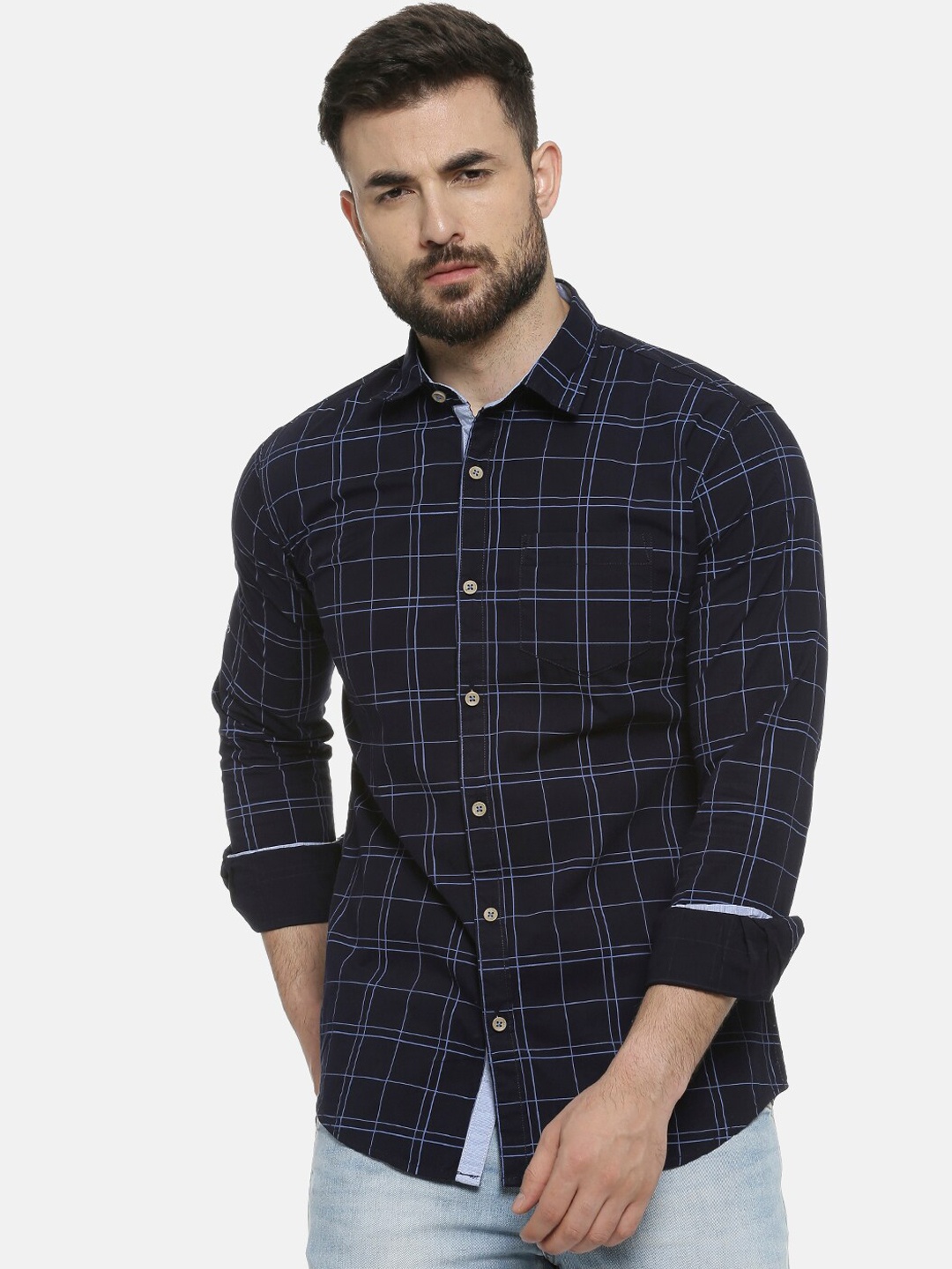 

Campus Sutra Men Blue Regular Fit Checked Casual Shirt