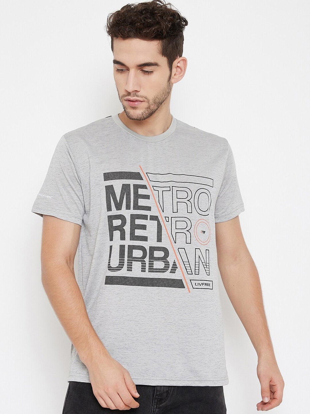 

NEVA Men Grey Printed Round Neck T-shirt