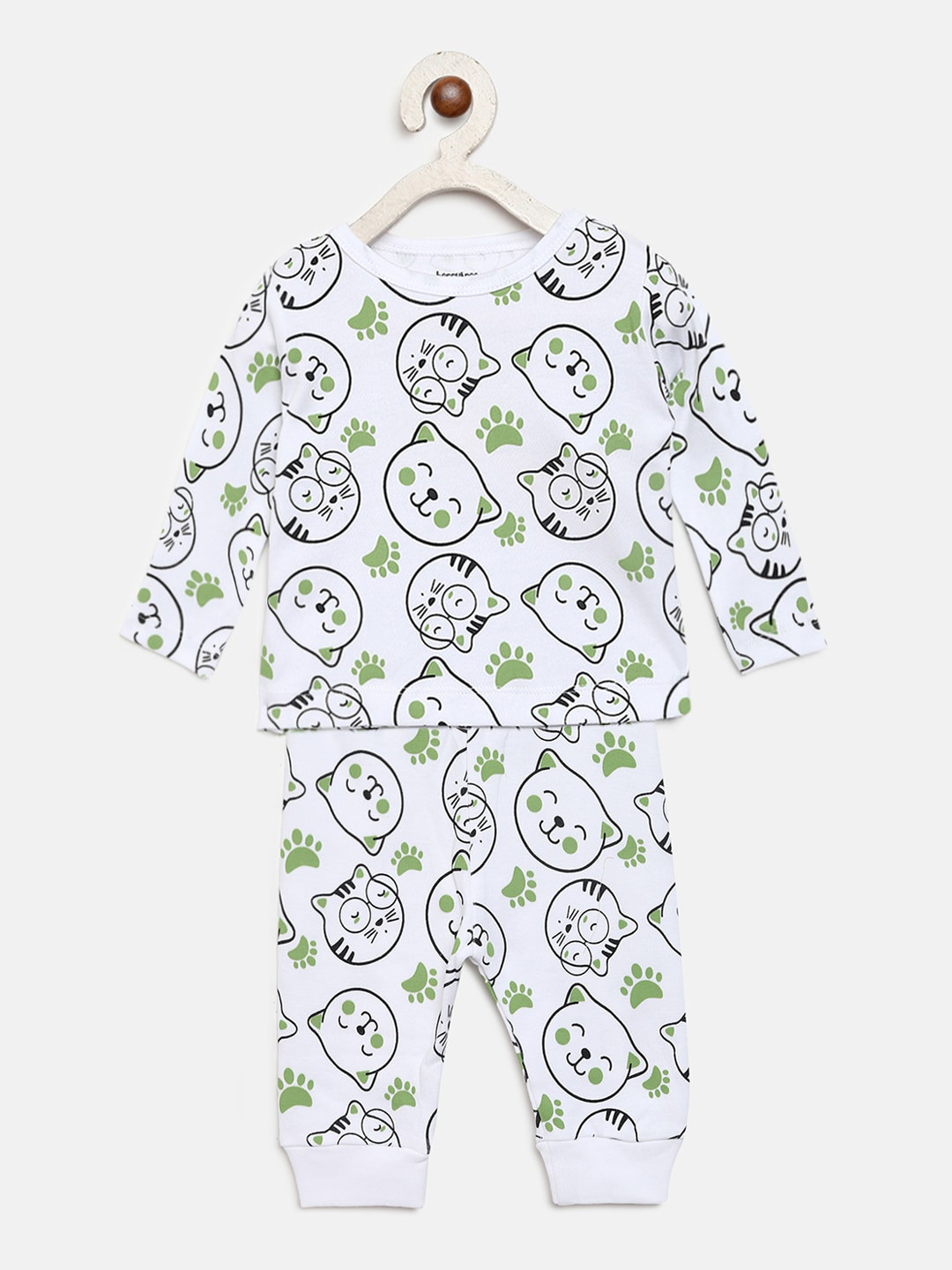 

berrytree Unisex Infant Kids White & Green Printed Organic Cotton Sustainable Night suit