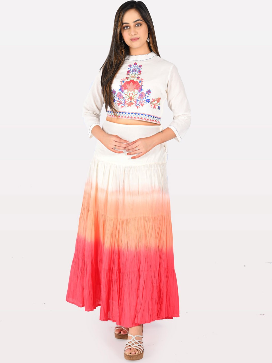

Neerus Women Off-White & Pink Dyed Ready to Wear Lehenga Choli