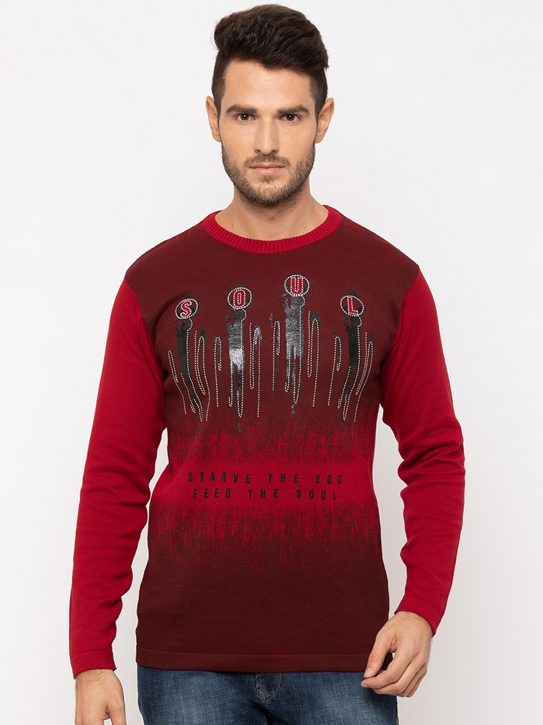 

Globus Men Red & Black Printed Round Neck T-shirt