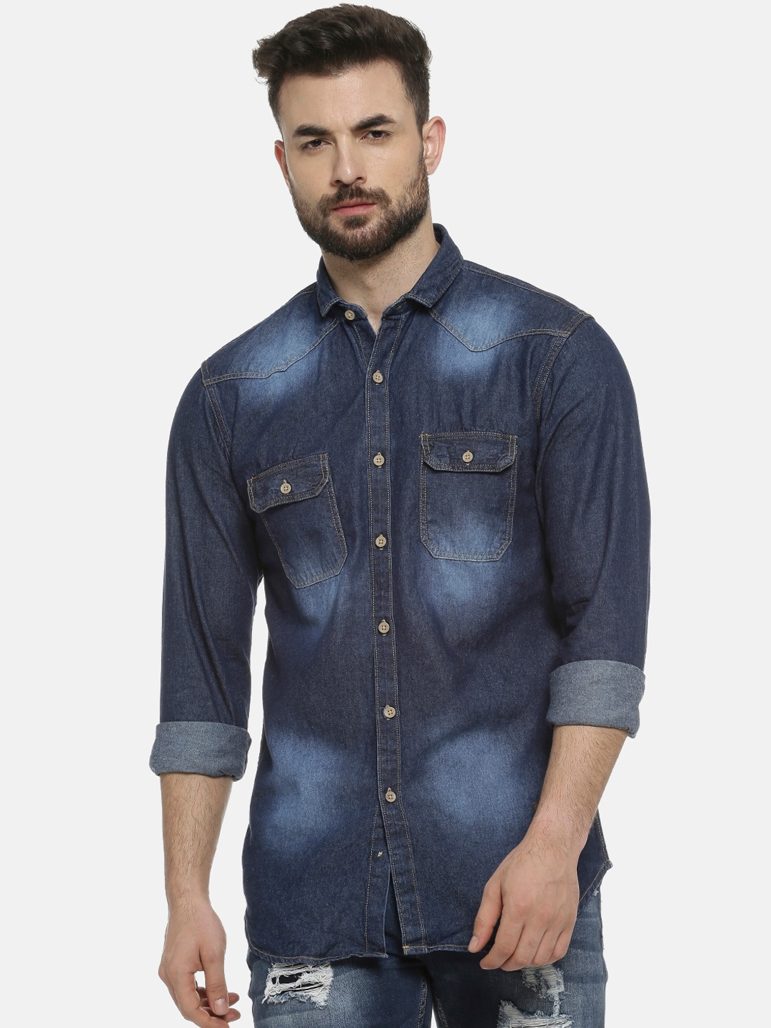 

Campus Sutra Men Blue Regular Fit Faded Casual Denim Shirt