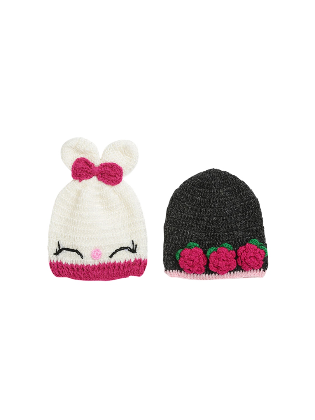 

CHUTPUT Unisex Kids Set Of 2 White & Black Self Design Beanies