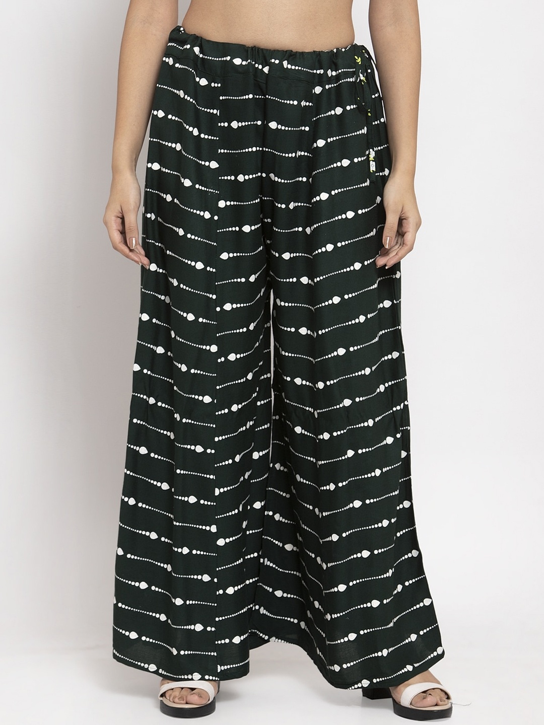

Clora Creation Women Green & White Printed Wide Leg Palazzos