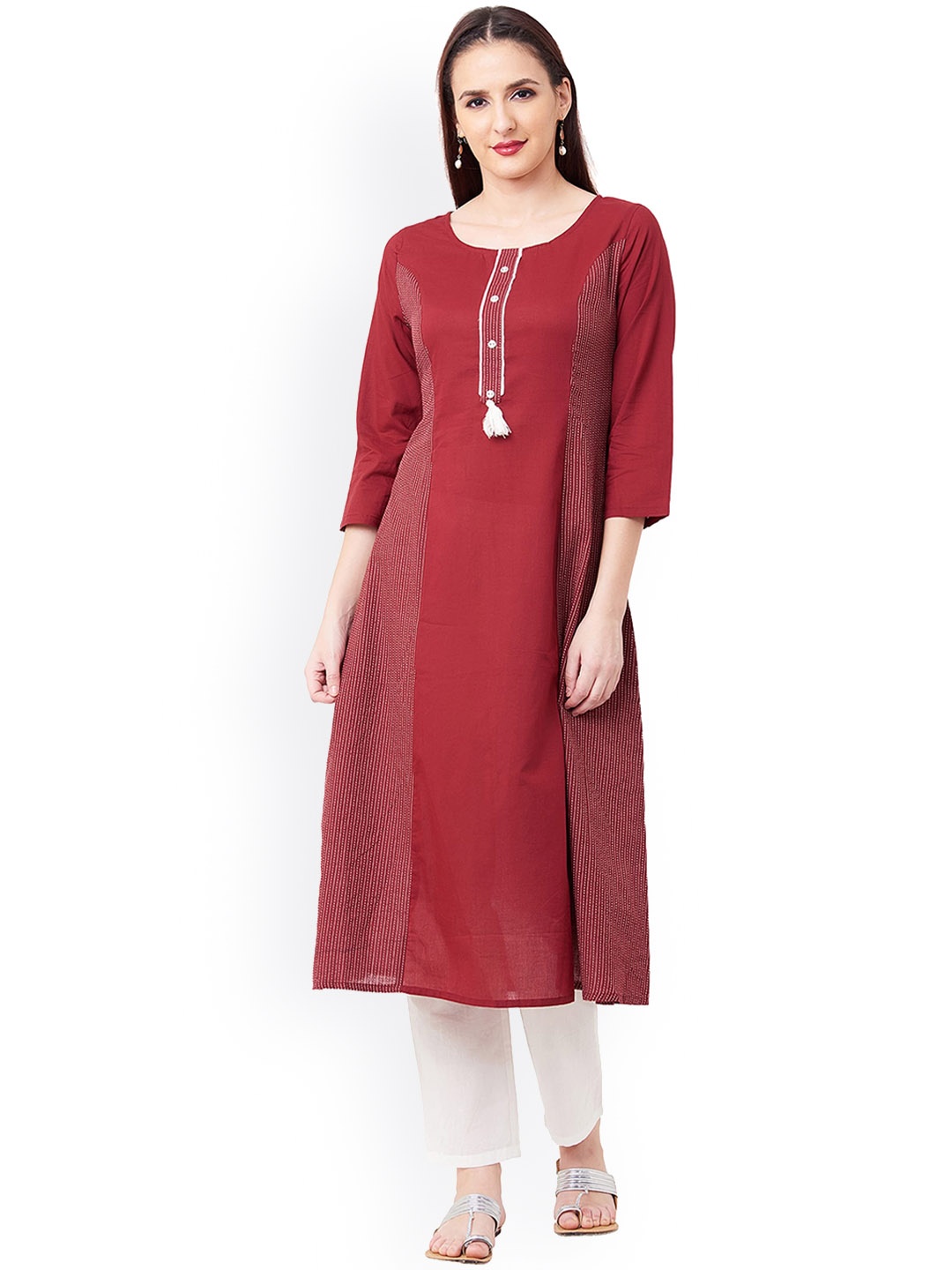 

IMARA Women Red Solid A-Line Kurta
