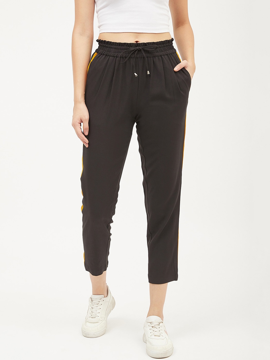 

Harpa Women Black Smart Regular Fit Solid Regular Trousers