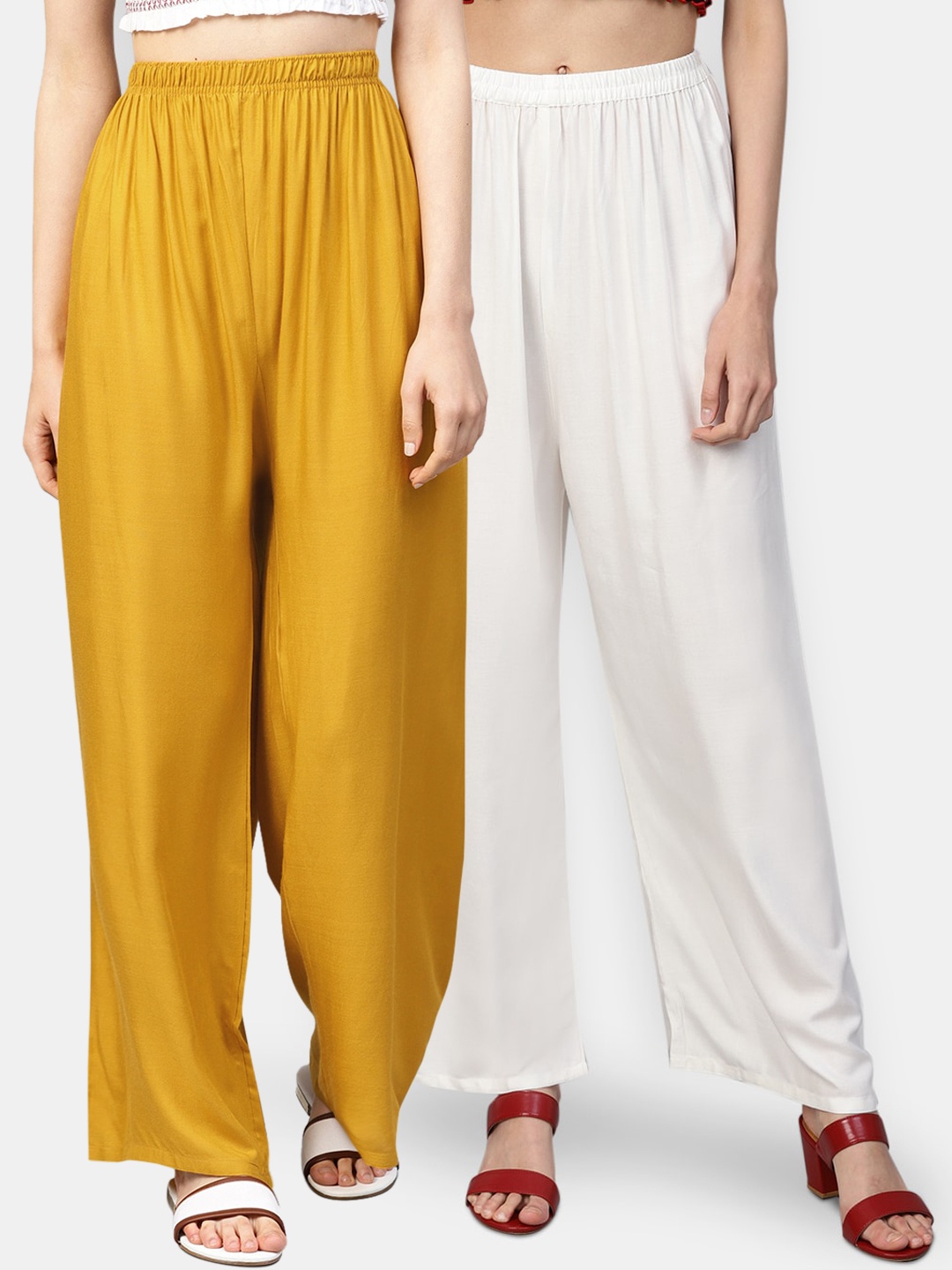 

Jompers Women Pack of 2 Solid Wide Leg Palazzos, Off white