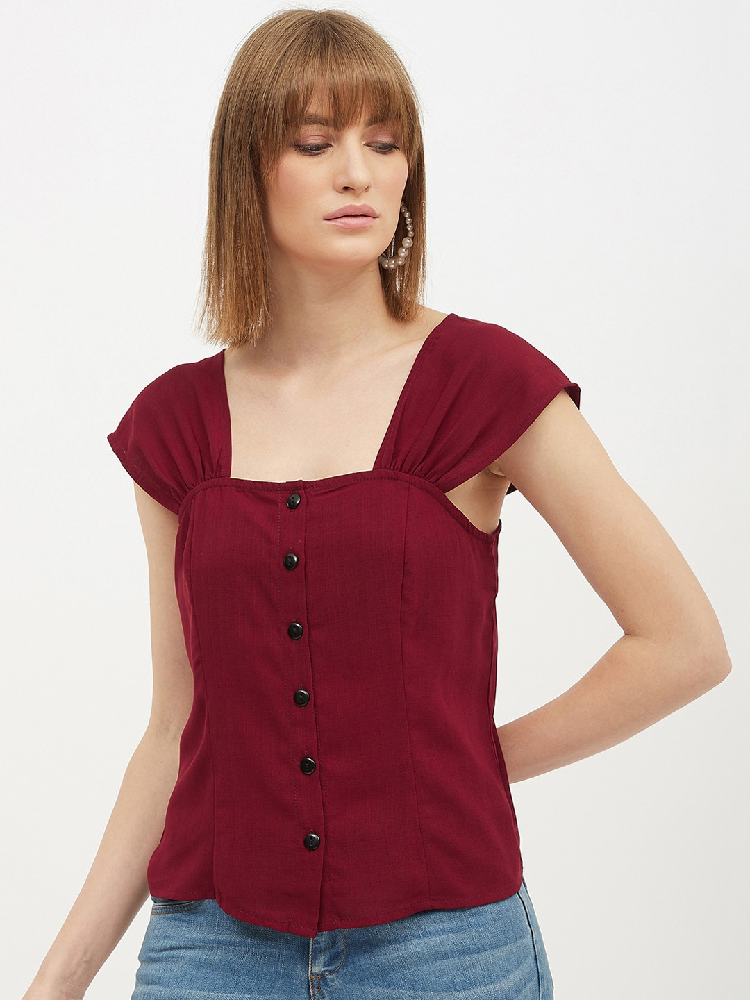 

Harpa Women Maroon Solid Top