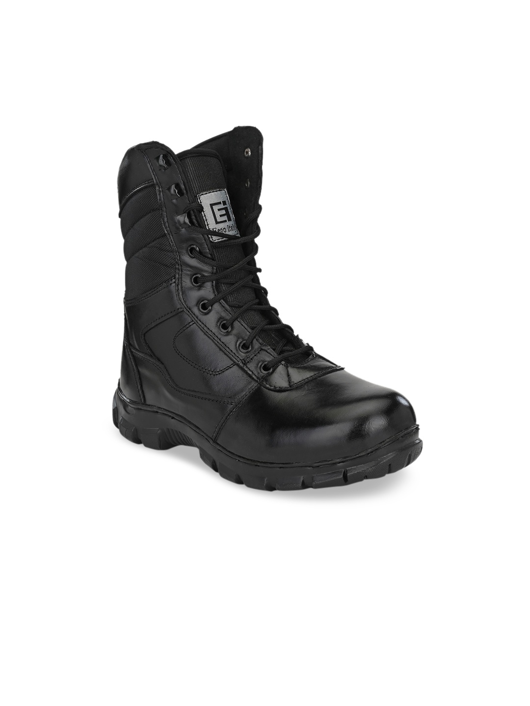 

Eego Italy Men Black Leather High-Top Trekking Shoes