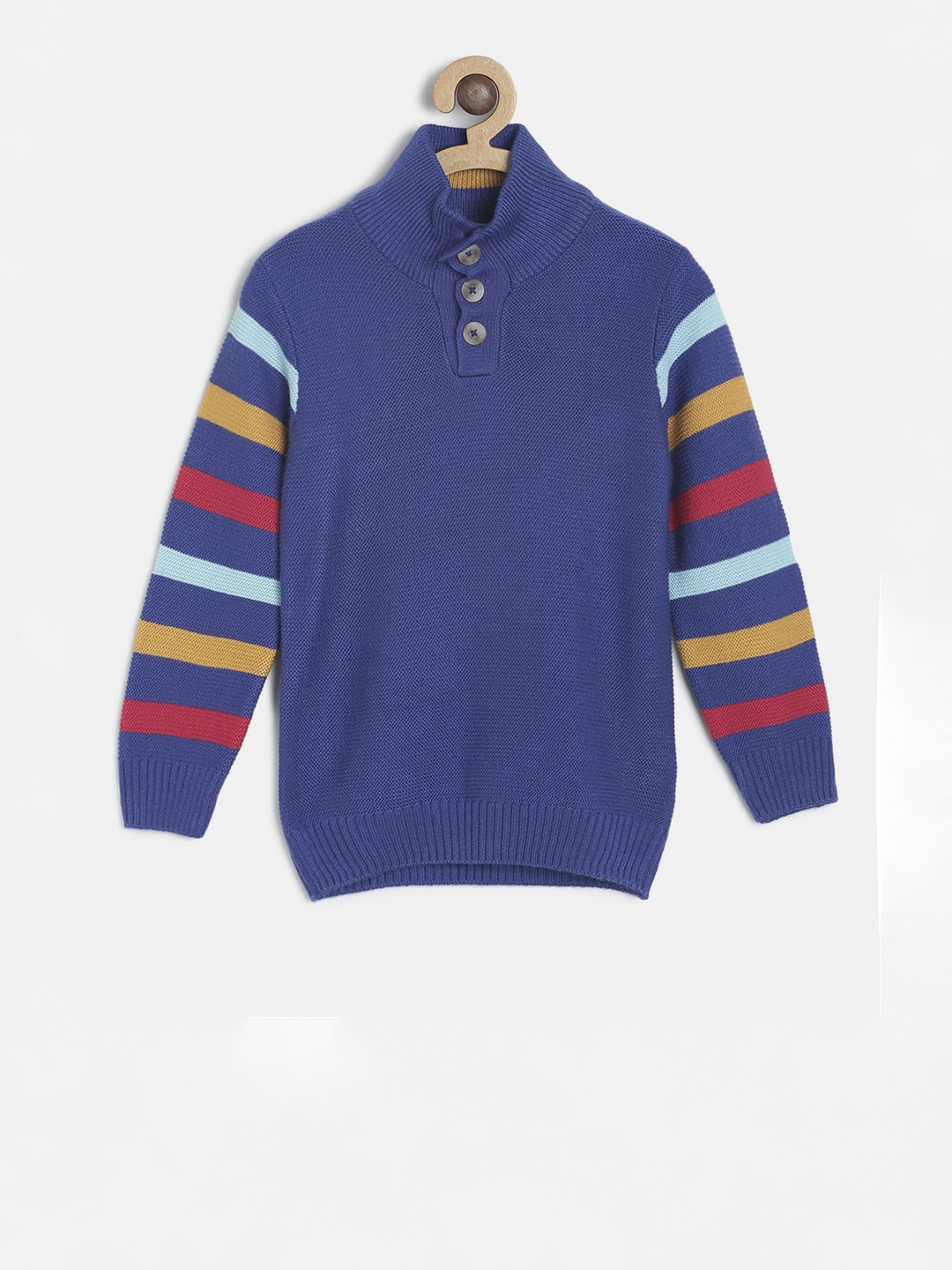 

MINI KLUB Boys Blue Solid Pullover Acrylic Sweater