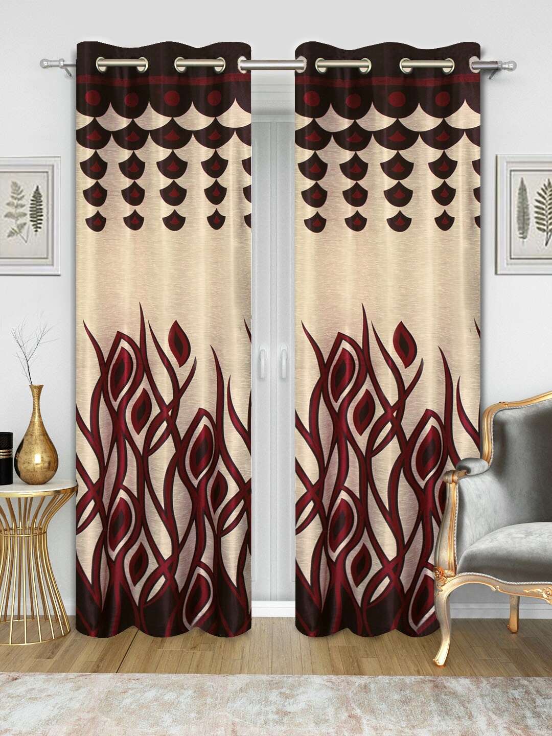 

Good Homes by Home Candy Beige & Maroon Set of 2 Door Curtains