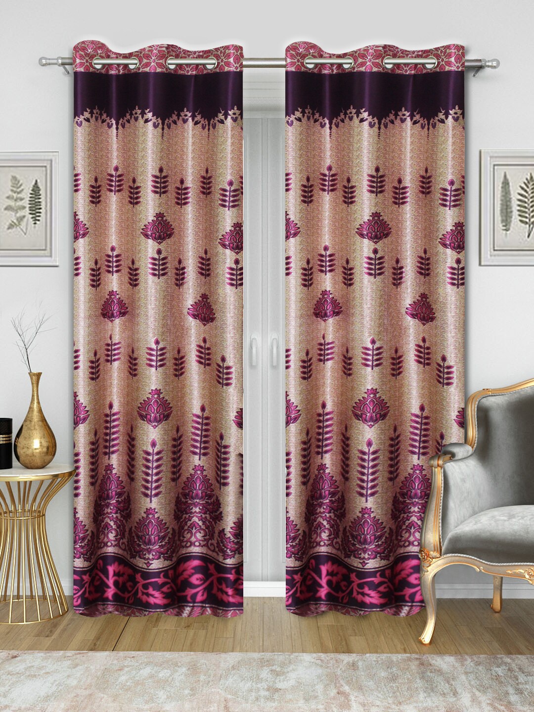 

Good Homes by Home Candy Purple & Beige Set of 2 Door Curtains