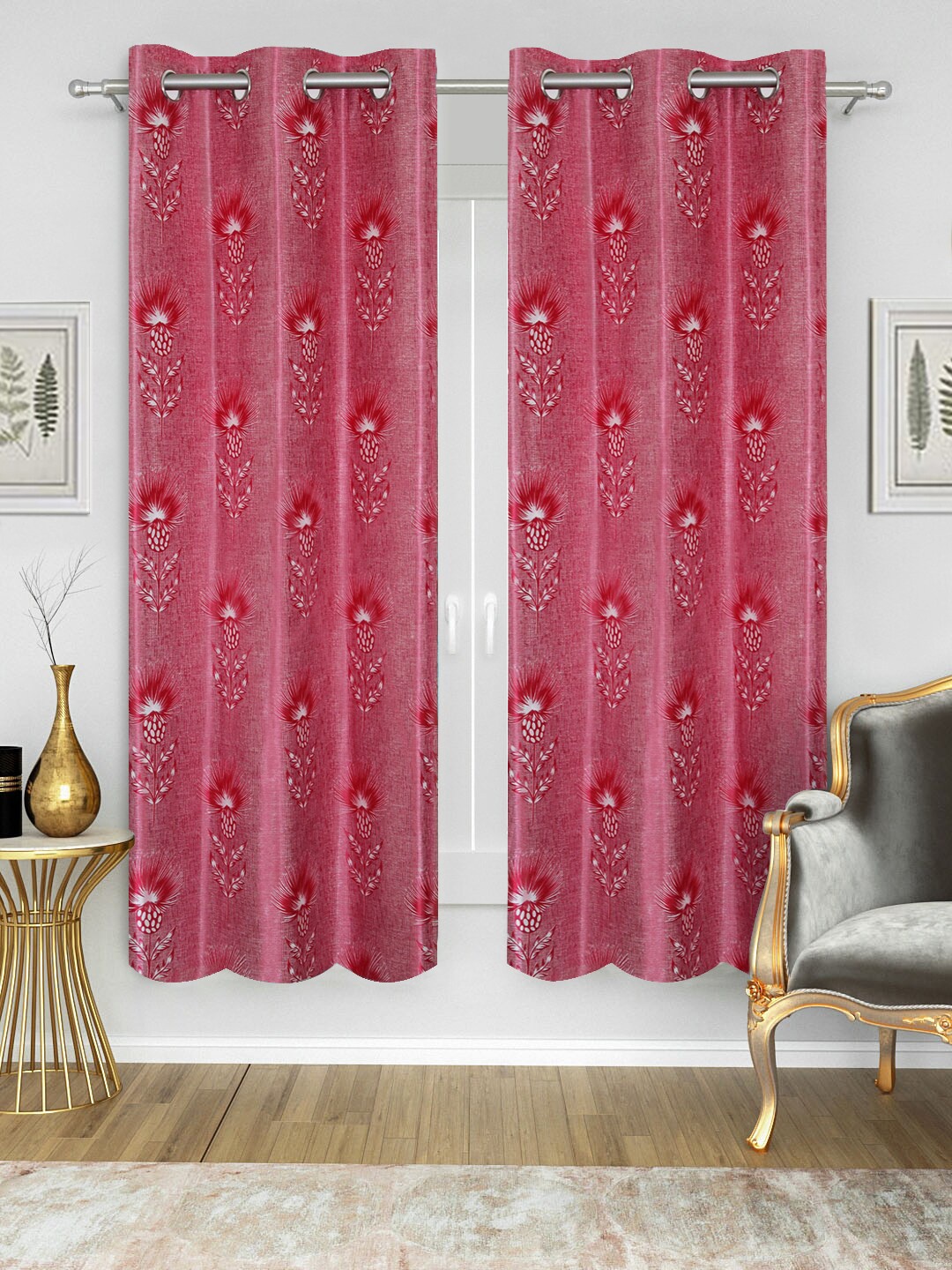 

Good Homes by Home Candy Set of 2 Red Floral Print Window Curtains