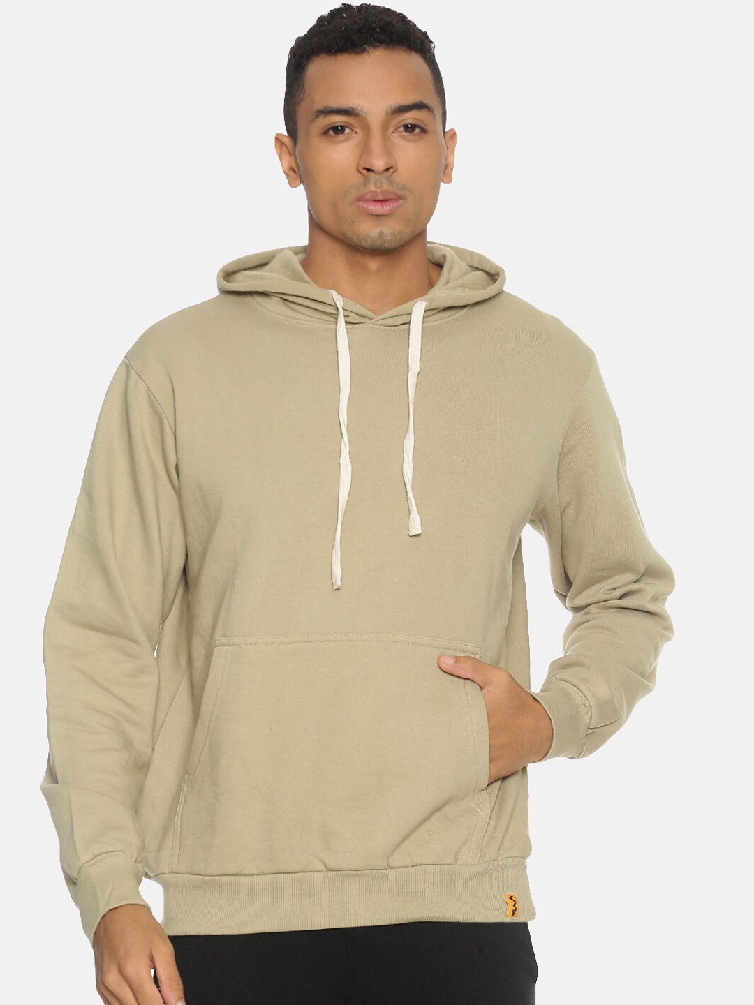 

Campus Sutra Men Olive Green Solid Hooded Sweatshirt