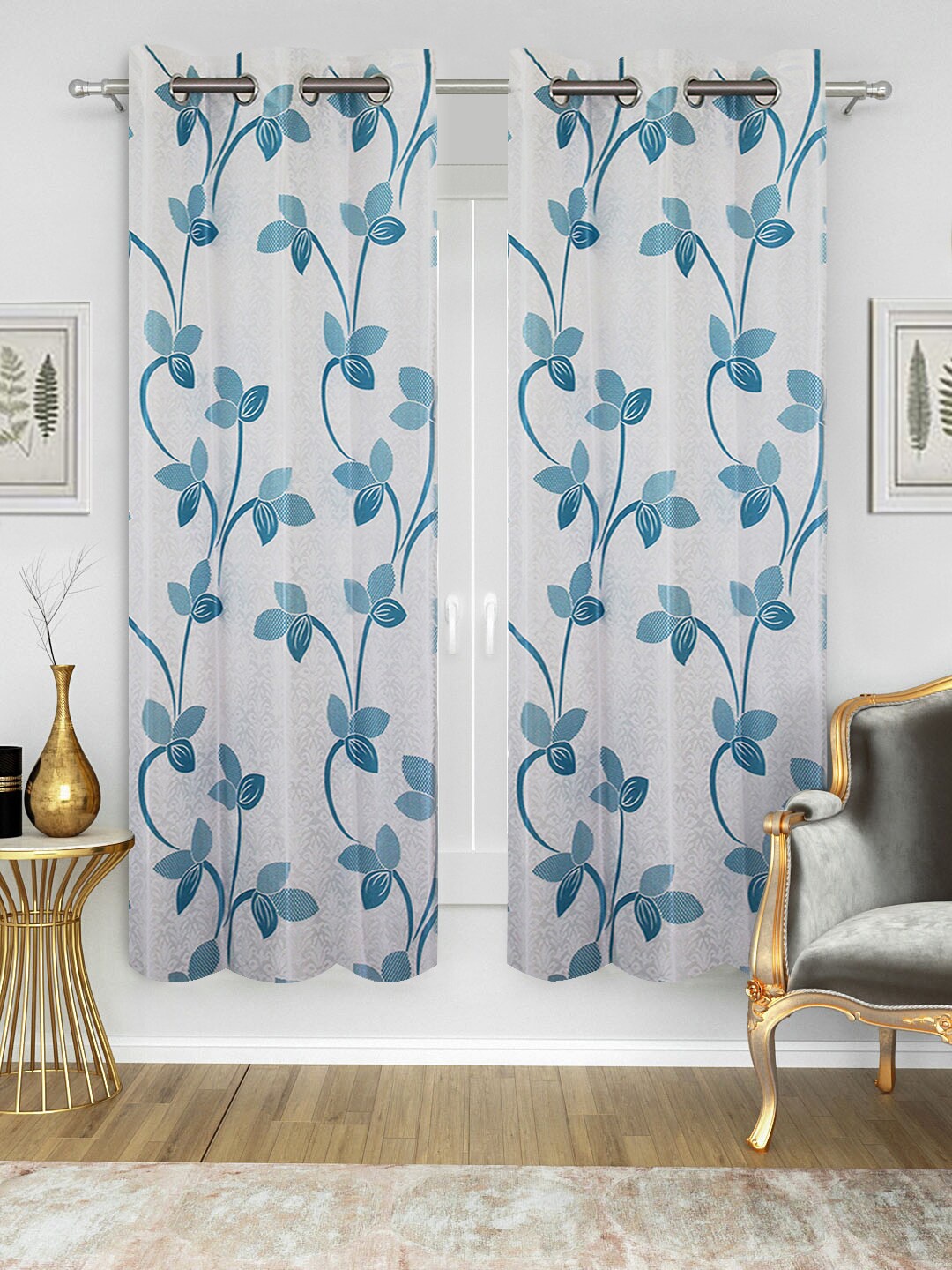 

Good Homes by Home Candy White & Blue Set of 2 Window Curtains