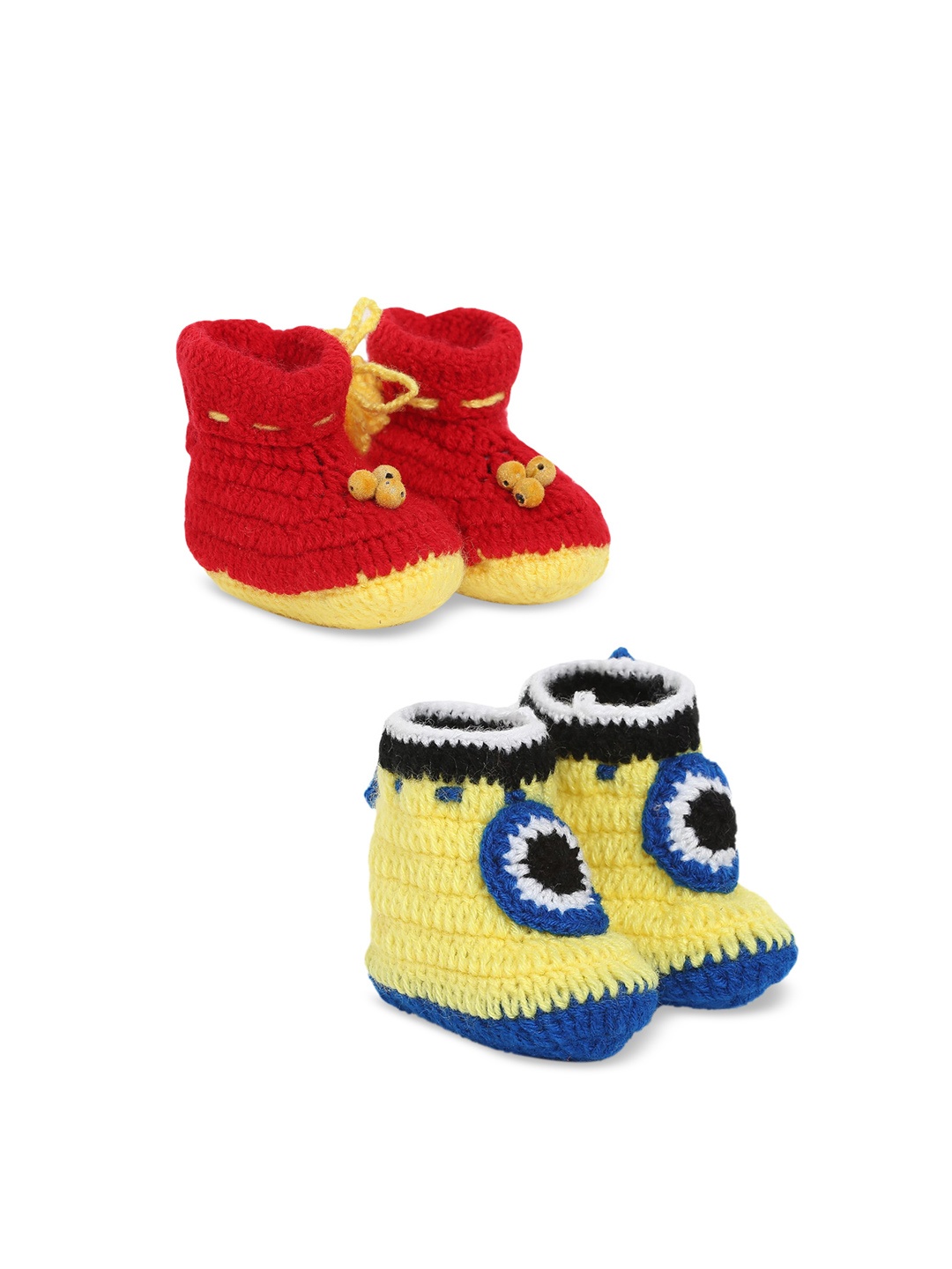 

CHUTPUT Infant Kids Set Of 2 Hand-knitted Crochet Woollen Booties, Yellow