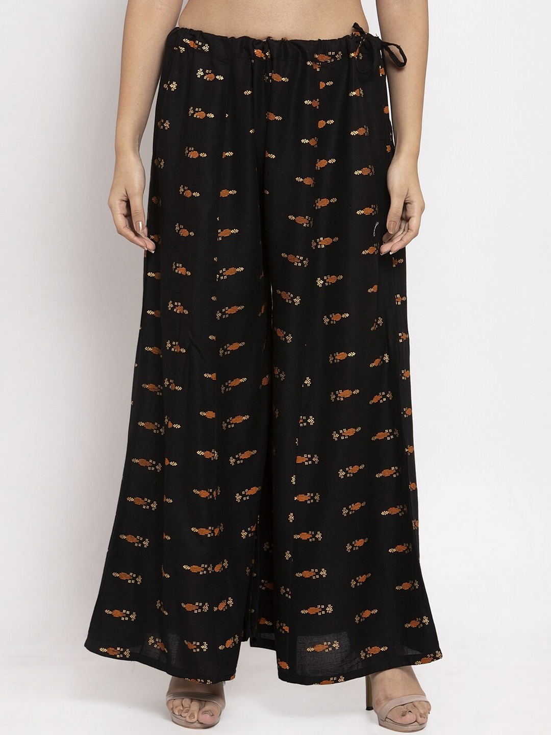 

Clora Creation Women Black & Gold Printed Flared Palazzos