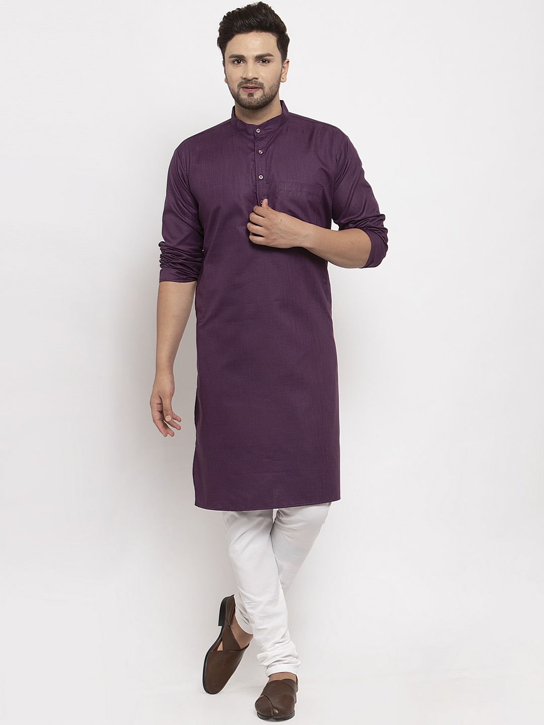 

Benstoke Men Purple & Off-White Solid Kurta with Pyjamas