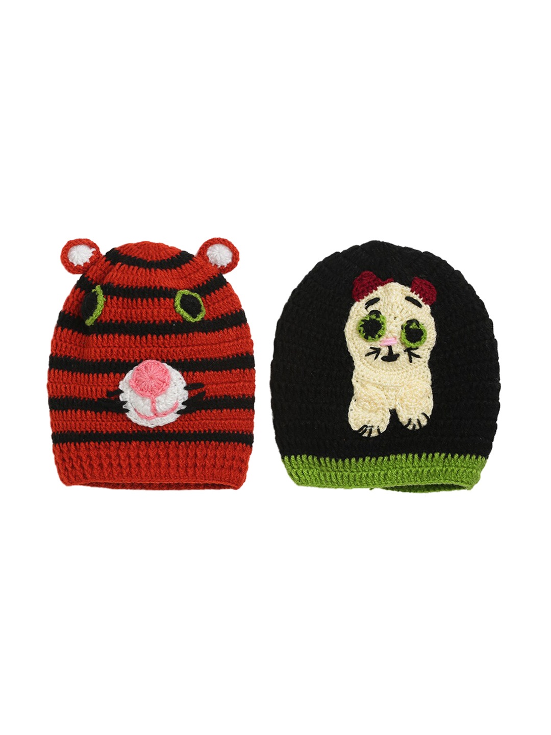 

CHUTPUT Unisex Kids Set Of 2 Red & Black Self Design Beanies