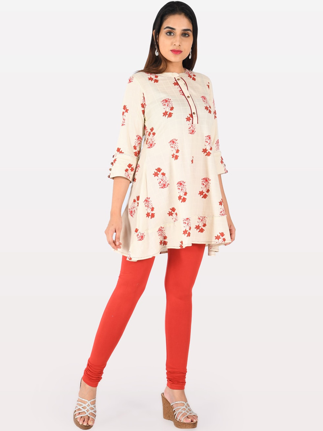 

Neerus Women Beige & Red Printed A-Line Kurti