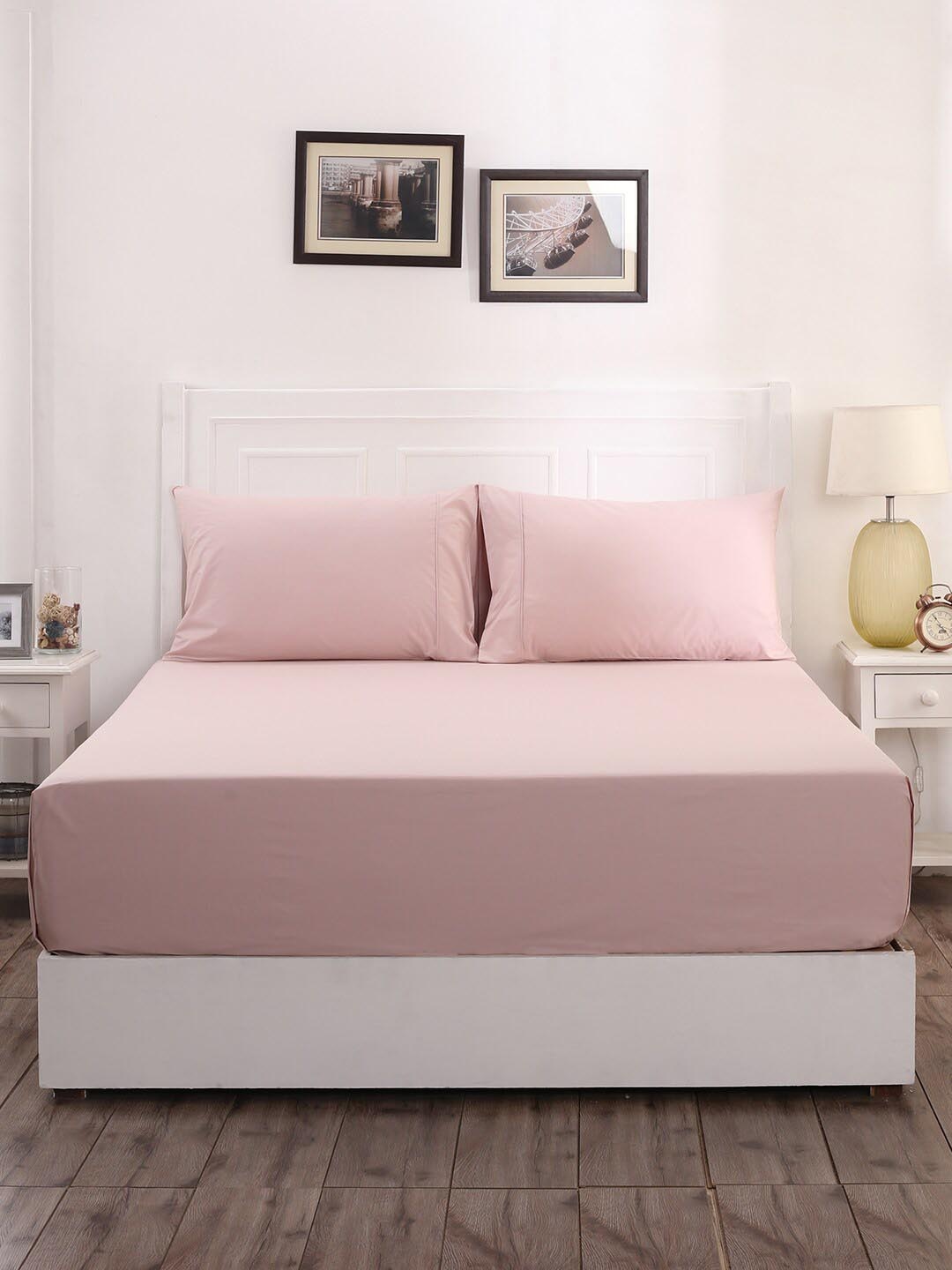 

MASPAR Pink Solid 200 TC Cotton 1 Single Bedsheet with 1 Pillow Covers