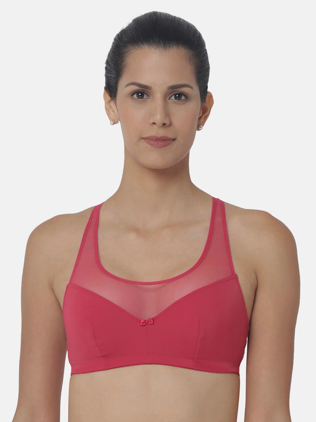 

Triumph Fashion 140 Top Modern Padded Wireless Crop-Top Lace Racer Back Reomvable Mobile Full Coverage Pads Bra, Pink