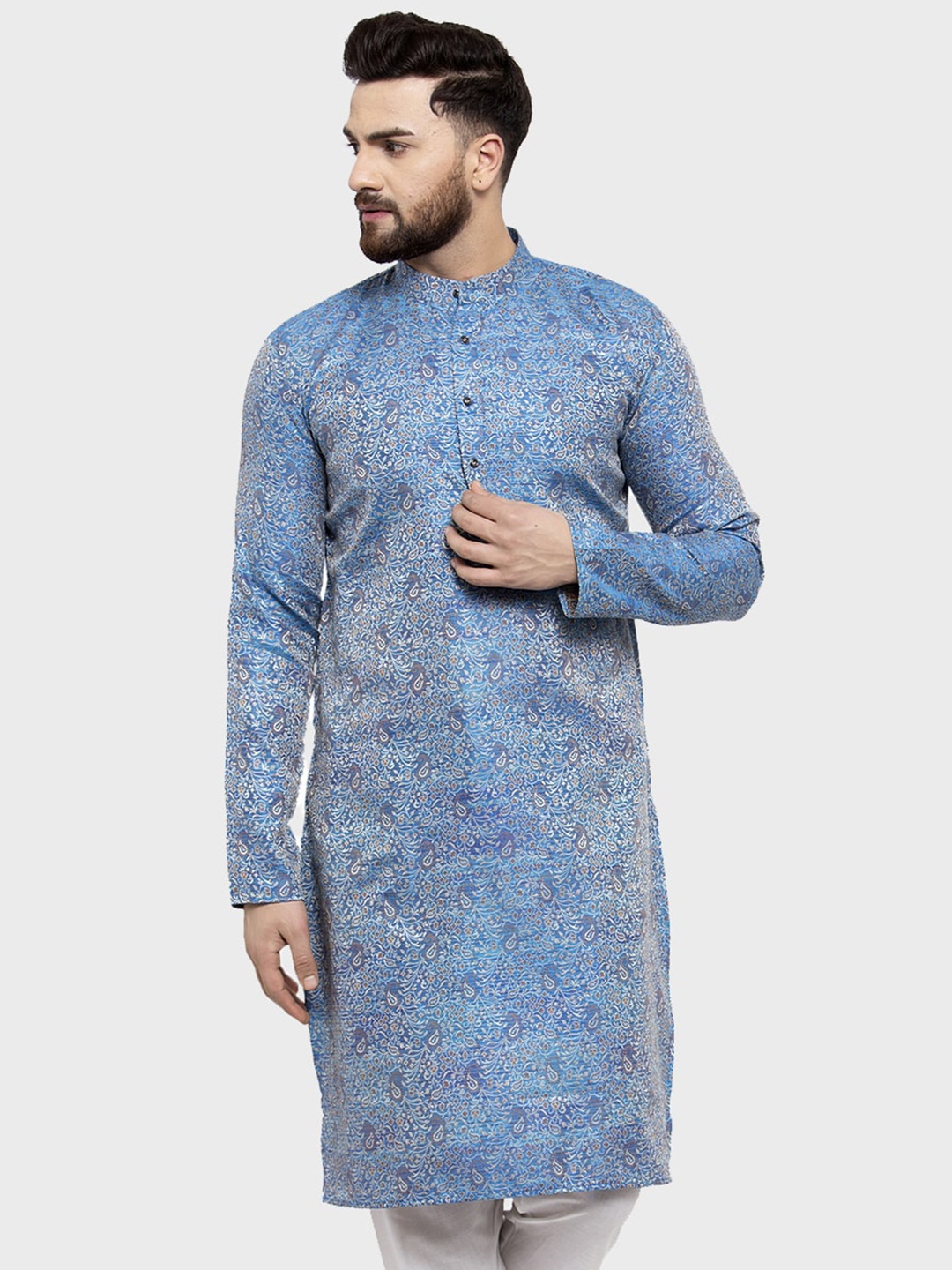 

Jompers Men Blue Printed Straight Kurta