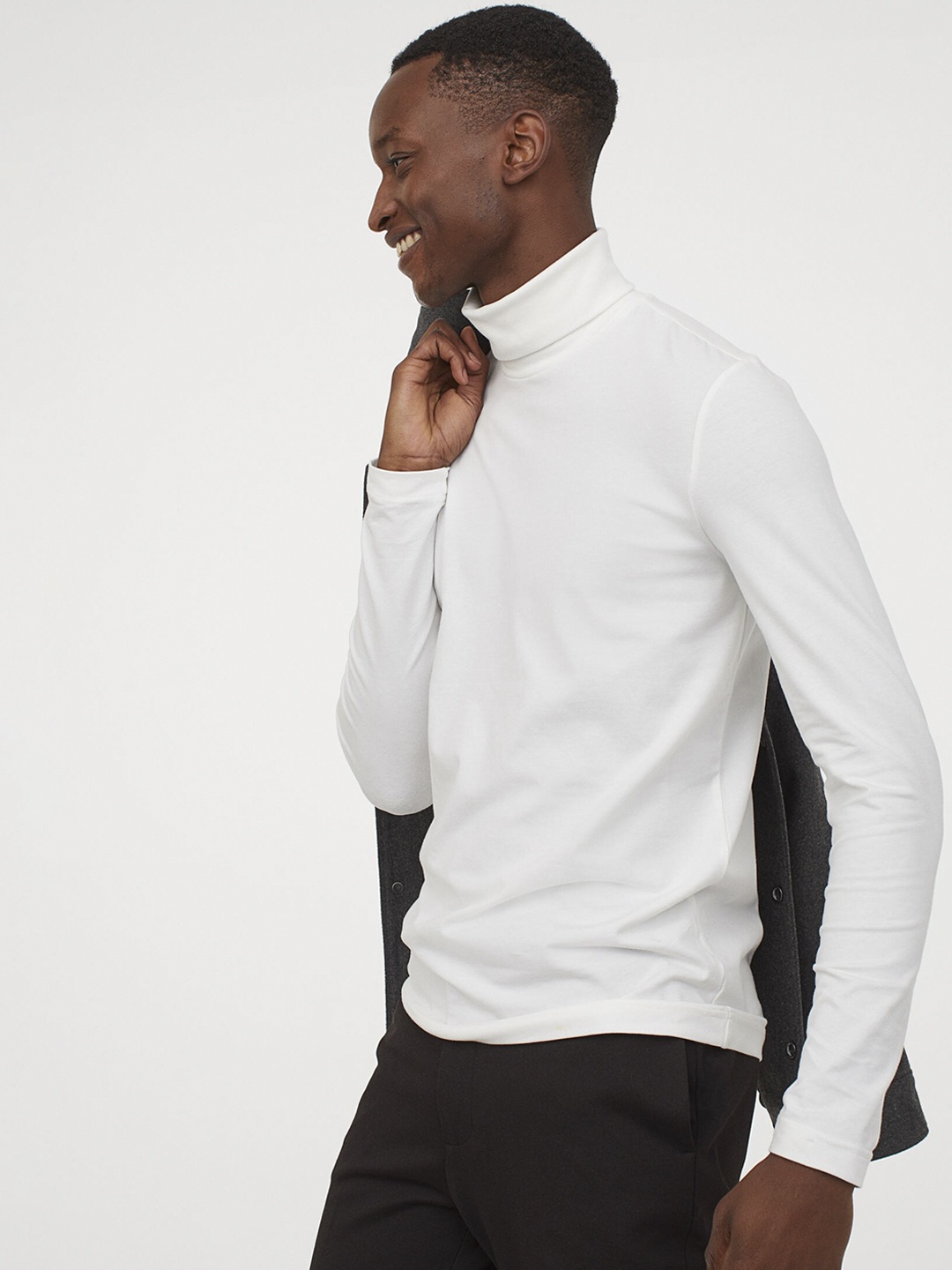 

H&M Men White Solid Polo-Neck Top Muscle Fit