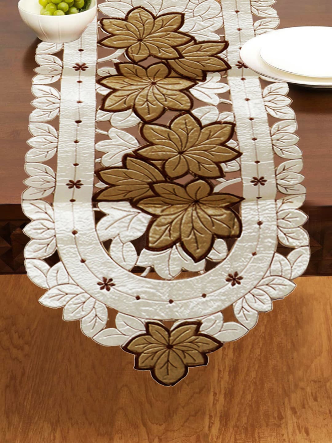 

Kuber Industries Cream-Coloured & Gold-Coloured Floral Printed Dining Table Runner