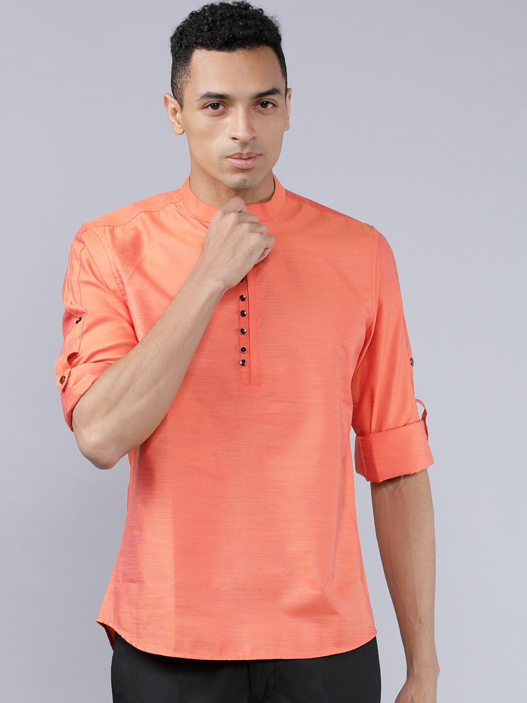 

HIGHLANDER Men Coral Orange Slim Fit Solid Casual Shirt
