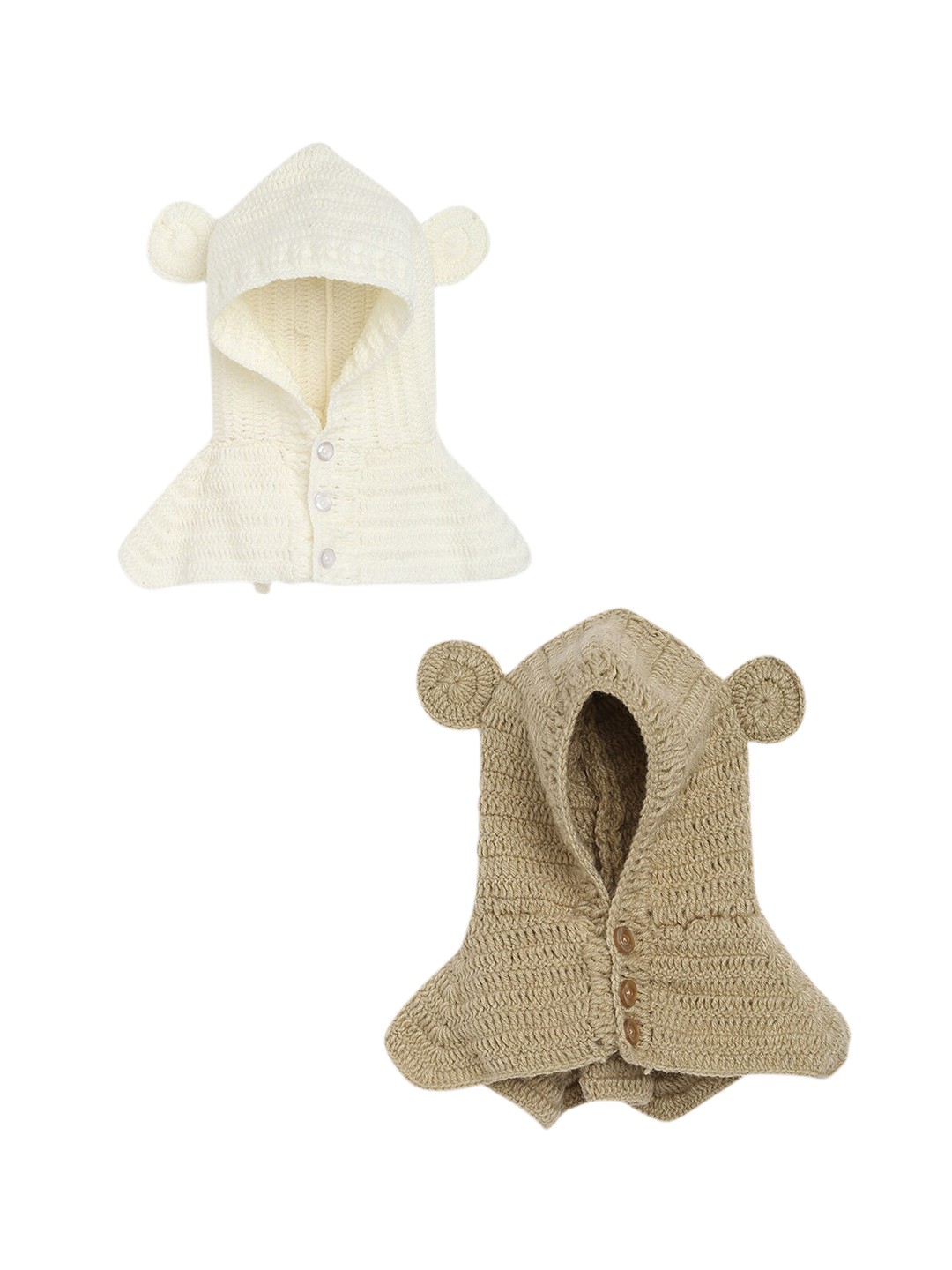 

CHUTPUT Kids Beige Hand Knitted Hooded Design Cap Set