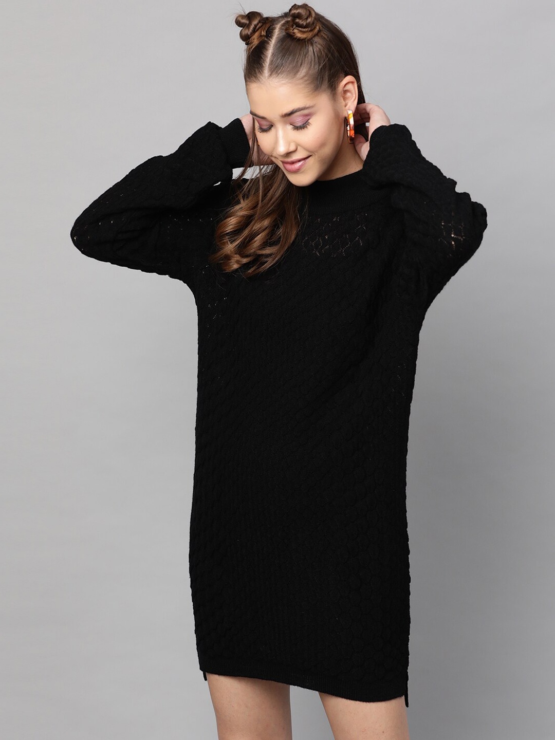 

STREET 9 Women Black Solid Sweater Dress