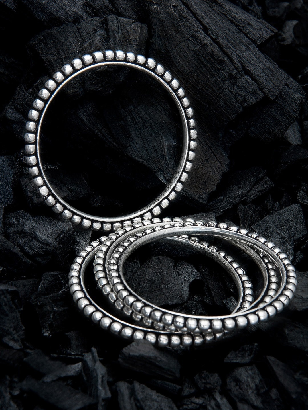 Rubans Silver Plated Handcrafted Oxidised Set of 4 Bangle Set