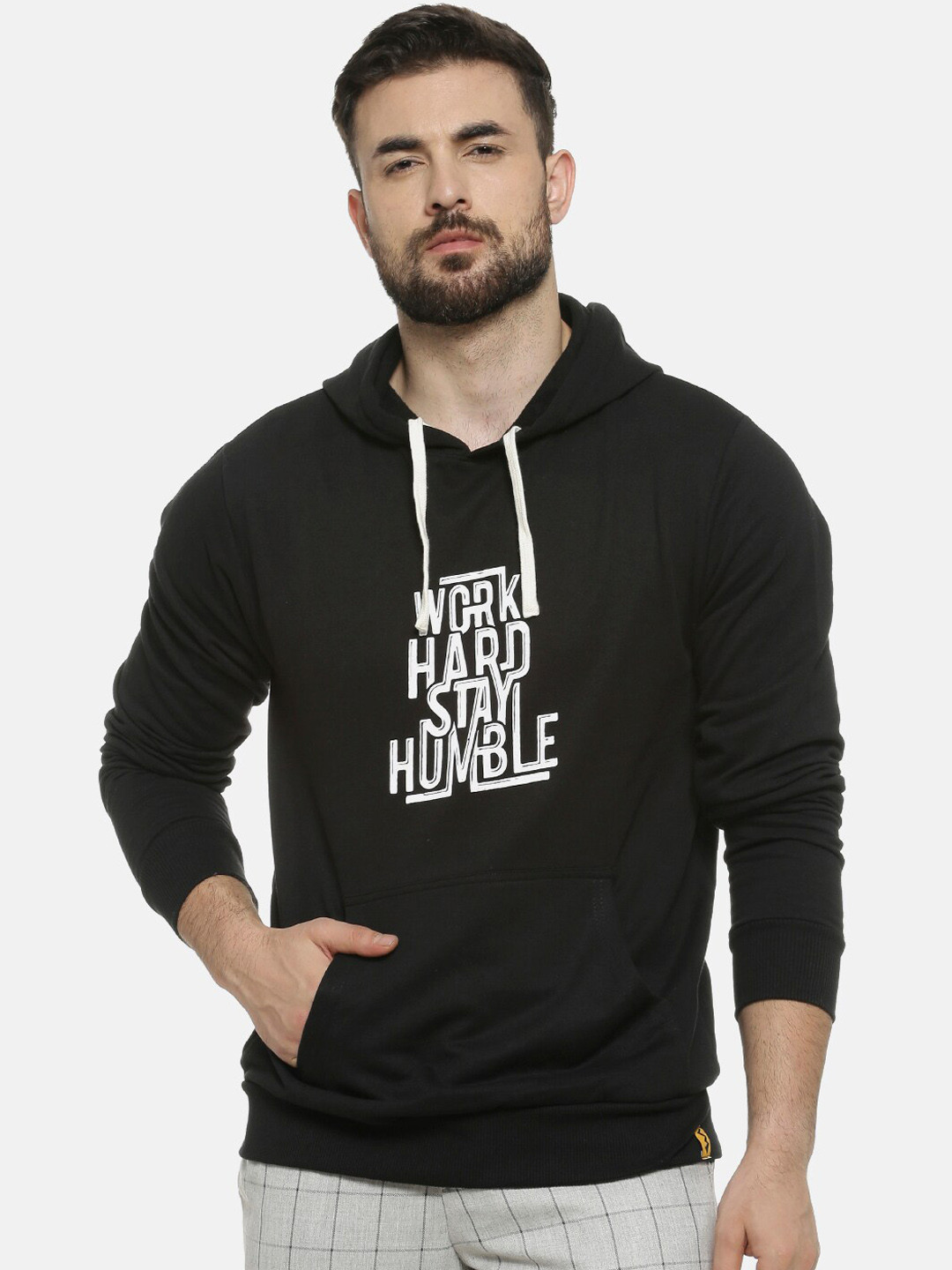 

Campus Sutra Men Black & White Printed Hooded Pullover Sweatshirt