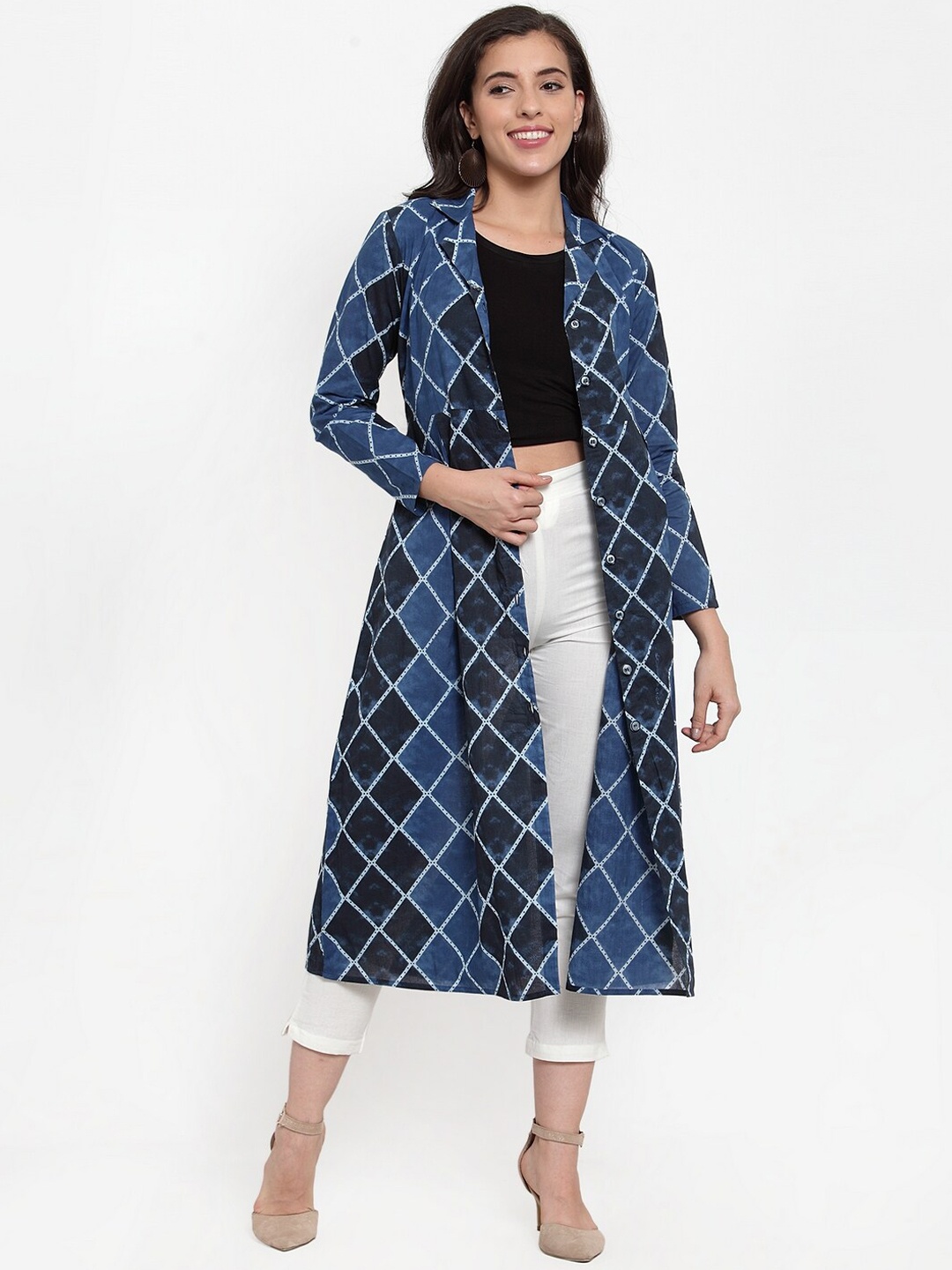 

Indibelle Women Blue Printed Button Shrug