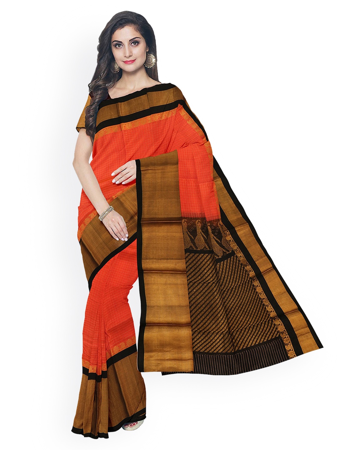 

APCO Orange Striped Handloom Silk Cotton Sustainable Saree