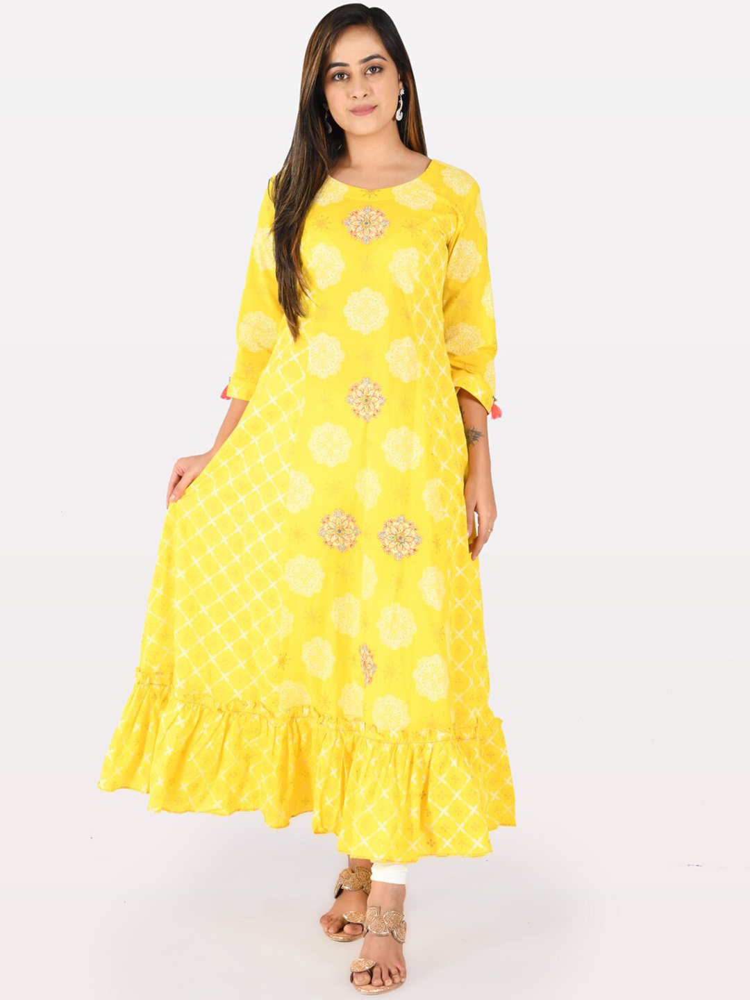 

Neerus Women Yellow & White Printed A-Line Kurta