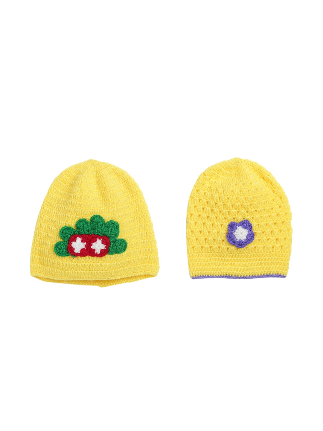 

CHUTPUT Kids Pack Of 3 Yellow Hand knitted Crochet Woolen Beanie